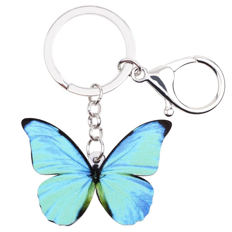 BONSNY Morpho Menelaus Butterfly Key Chains for Women Car Purse Bag Rings Pendant Charms (Blue) - Image 1